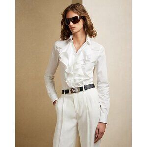Ralph Lauren Purple Label Keara Ruffle-Trim Broadcloth Shirt White Sz 0 Italy